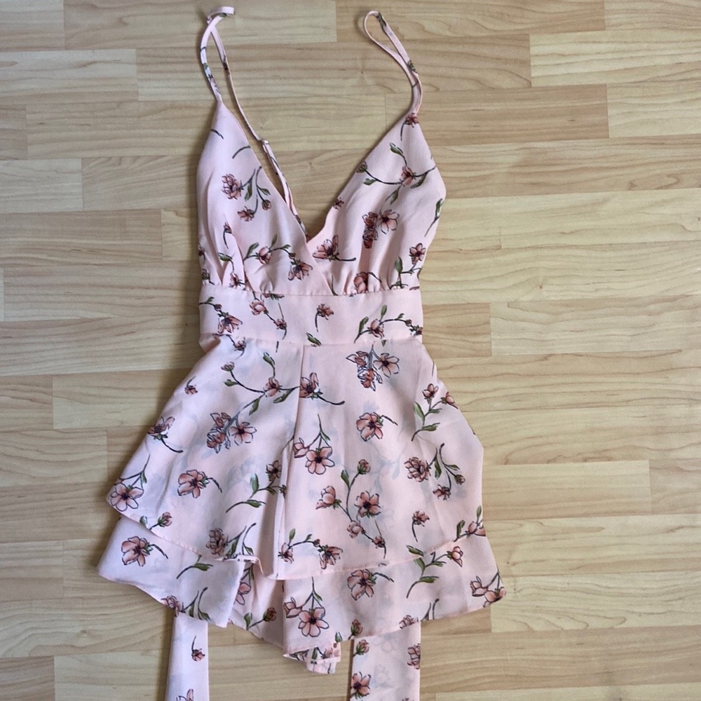 Forever 21 Pink Floral Spaghetti Strap Romper Dress